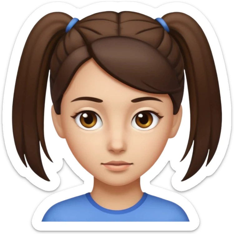 brunette and her hair is tightly ponytailed, her hair is not messy and her eyes look sharp sticker