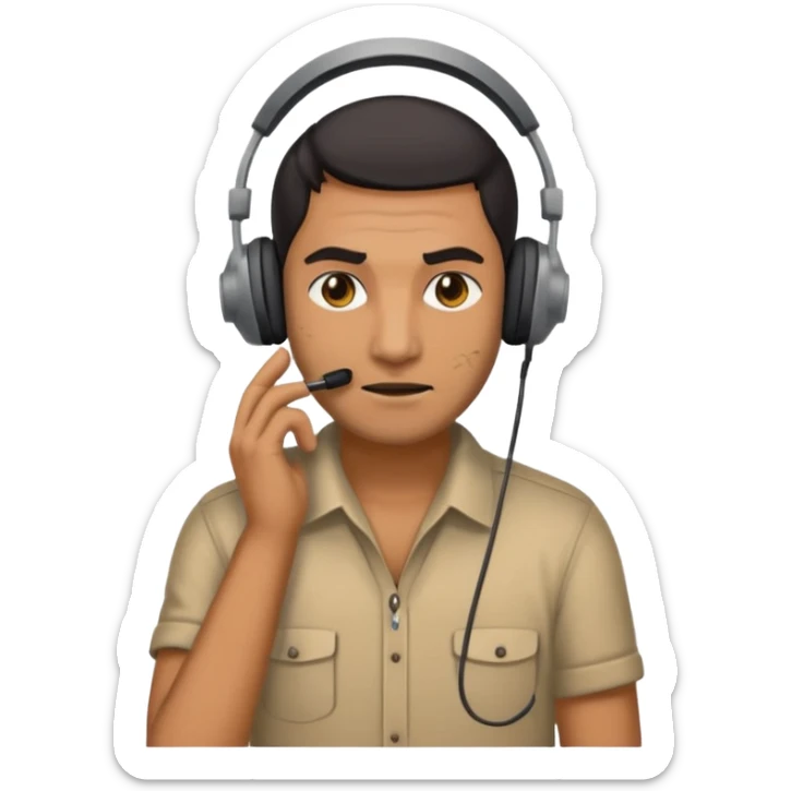 mean looking phone scammer in sketchy call center in india working our of filthy bedroom sticker