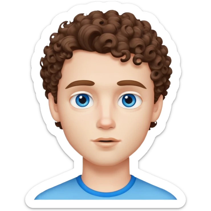 pretty bratz man, short curly brown hair, blue eyes, pale skin, defined jawline sticker