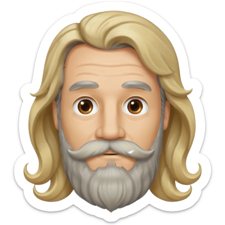 MID AGE MAN WITH LONG BLOND, GREY & bROWN WAVY HAIR; AND BROWN & GREY MOUSTACH AND BEARD sticker