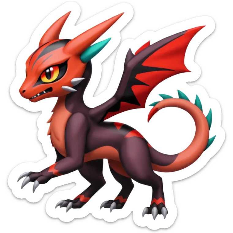 Colorful Cool Badass  Meloetta-Litten-Noivern-Salandit-Guilmon-Darkrai-Pokémon-Fakémon-fusion-hybrid-creature sticker