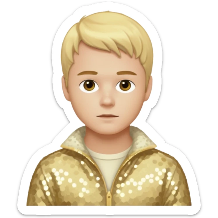 Brady Corbet as Brian Lackey from Mysterious Skin with light skin, golden blonde hair, cream sequin outfit sticker