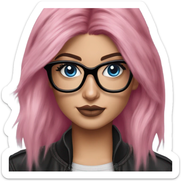 Photo Realistic kylie jenner stylish pink hair BLUE eyes and glasses  sticker