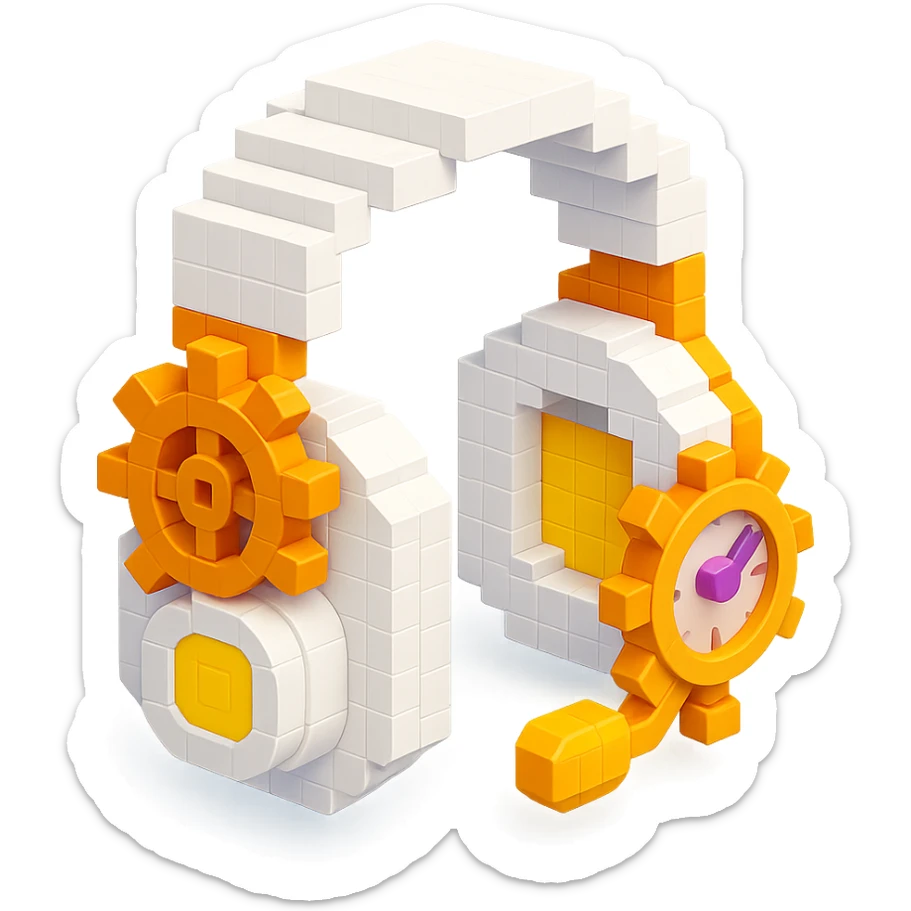 white Sony headphones with a steampunk twist sticker