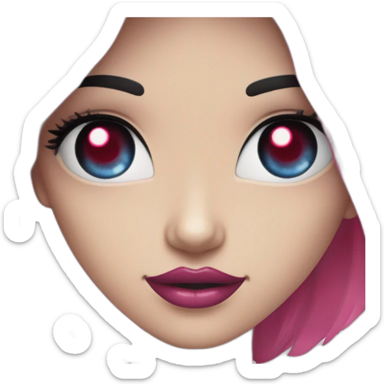 Robot speak with young woman with this style : gothic Pin-Up pink eyes red mouth blue and long hair sticker