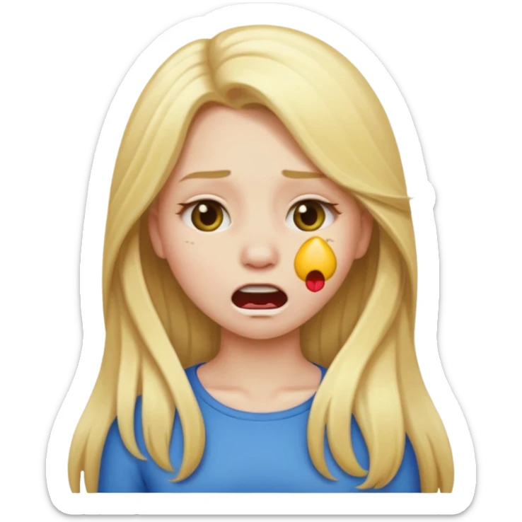 Blonde emoji girl but with long hair and it looks like she’s choking herself sticker