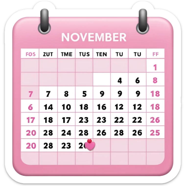 pink calendar of days in november 2025 in poppins text form sticker