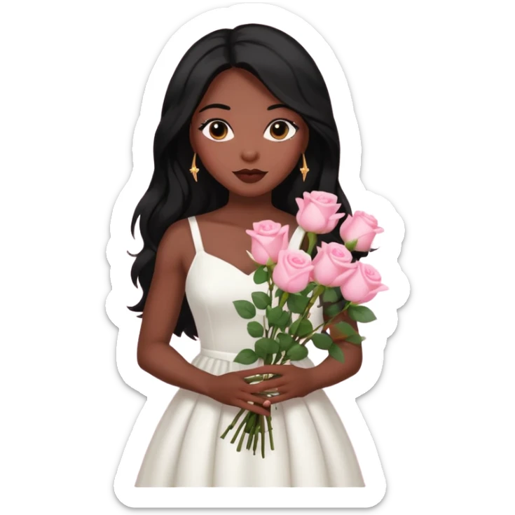 woman of God (black girl, super feminine and pretty, modern, long hair, white dress, pink flowers in hand) sticker
