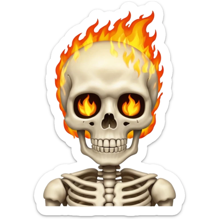 A skeleton with fire and shocked face sticker
