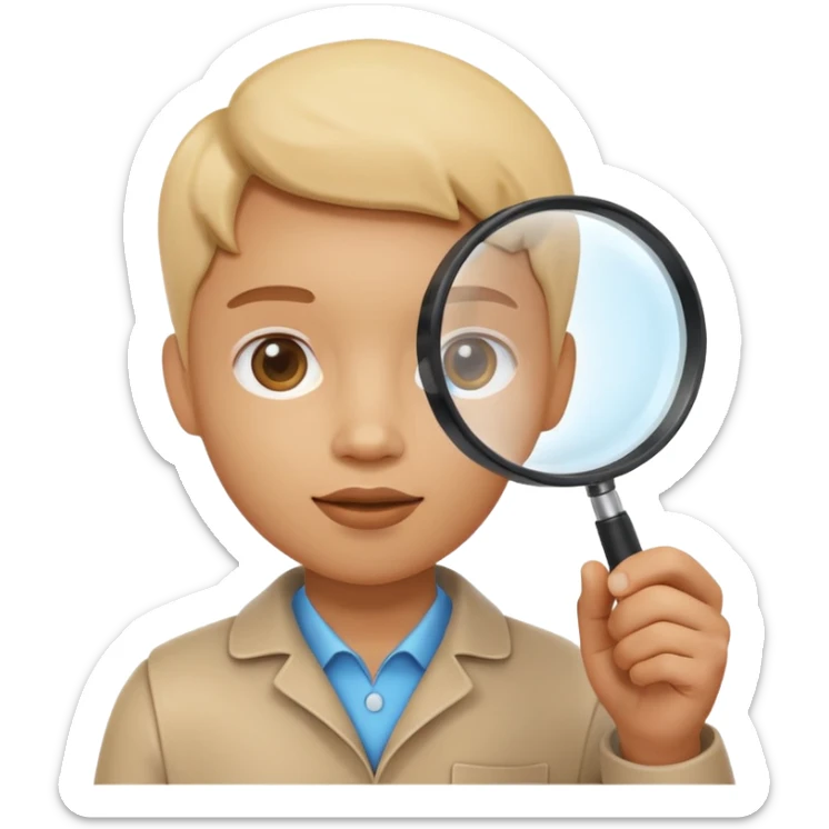 3D icon of a person holding a magnifying glass, symbolizing exploration and discovery, food app context, single object, modern and clean style, soft lighting, isolated, no background
 sticker