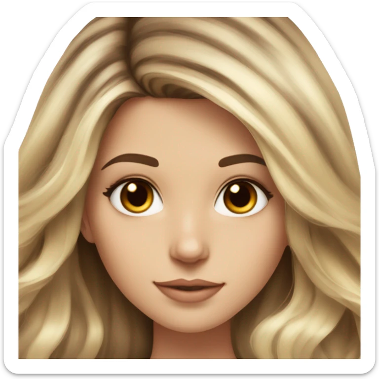 White girl brown eyes with long voluminous brown hair with blonde highlights balayage  sticker