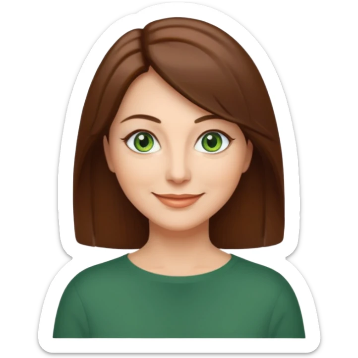 pretty middle age woman with green eyes and shoulder length straight brown hair casual sticker