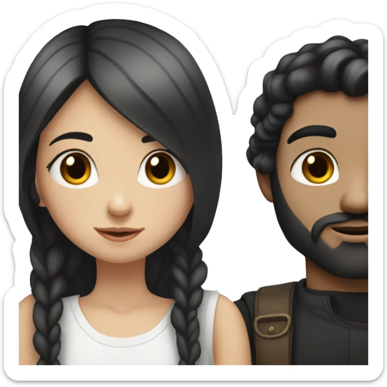 White-skinned girl with long black hair kissing a white-skinned boy with black hair and beard sticker