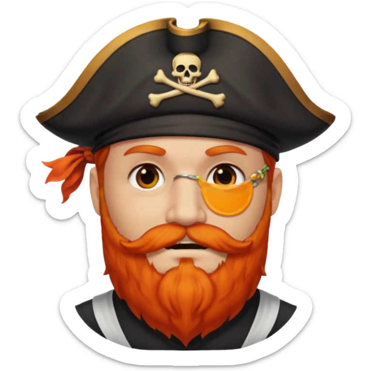 Pirata con un parche grande y negro sobre el ojo y con barba anaranjado sticker