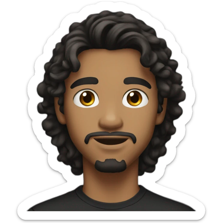 20-year-old man, fair skin, wavy black hair, goatee, dark brown eyes, black t-shirt. sticker