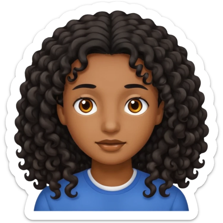 brown soft tone of skin, long curly black hair, brown eyes sticker