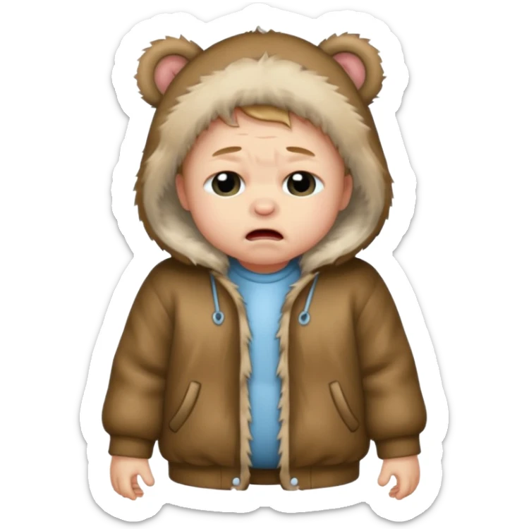 a full body of baby boy wearing fur clothing, crying



















 sticker