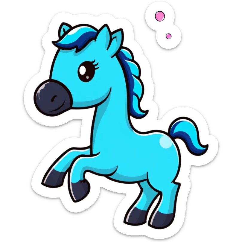 A playful horse composed of transparent bubbles and water droplets, bubbling and glistening sticker