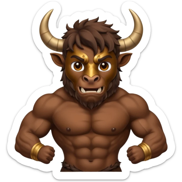 An emoji of a Cretan Minotaur. It has the body of a man and the head of a bull. sticker