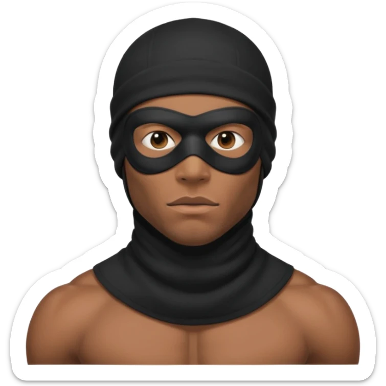 smug muscular african male black ski mask wearing guy with no top. wears a full ski mask with only eyes revealed sticker
