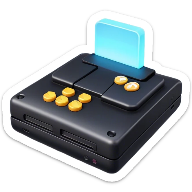 Clash of Clans aesthetic: Cinematic Playful PlayStation 3 Console Portrait Emoji, rendered in a 3D vector-style similar to standard emojis with minimal shading and bold, simplified shapes. A compact, distinct form with signature details, softly glowing with a cutting-edge console technology charm. Simplified yet unmistakably iconic, highly detailed and consistent, glowing with a soft radiance and high shine. Stylized with a touch of technological advancement and a soft glowing outline, capturing the essence of a beloved gaming relic with a friendly, playful manner! sticker