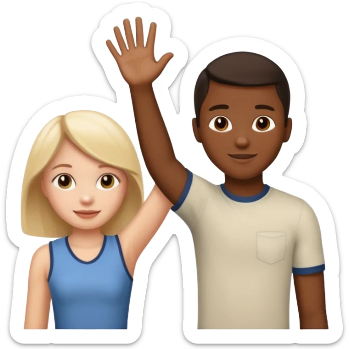 black boy and white girl, giving each other a high five, apple style emoji sticker