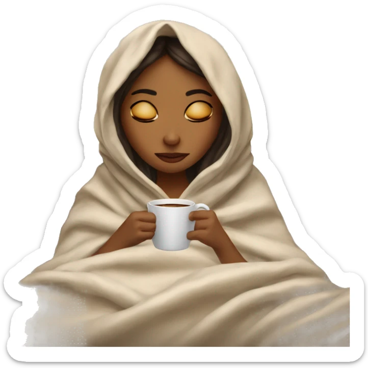girl inside a blanket sipping coffee eyes closed sticker
