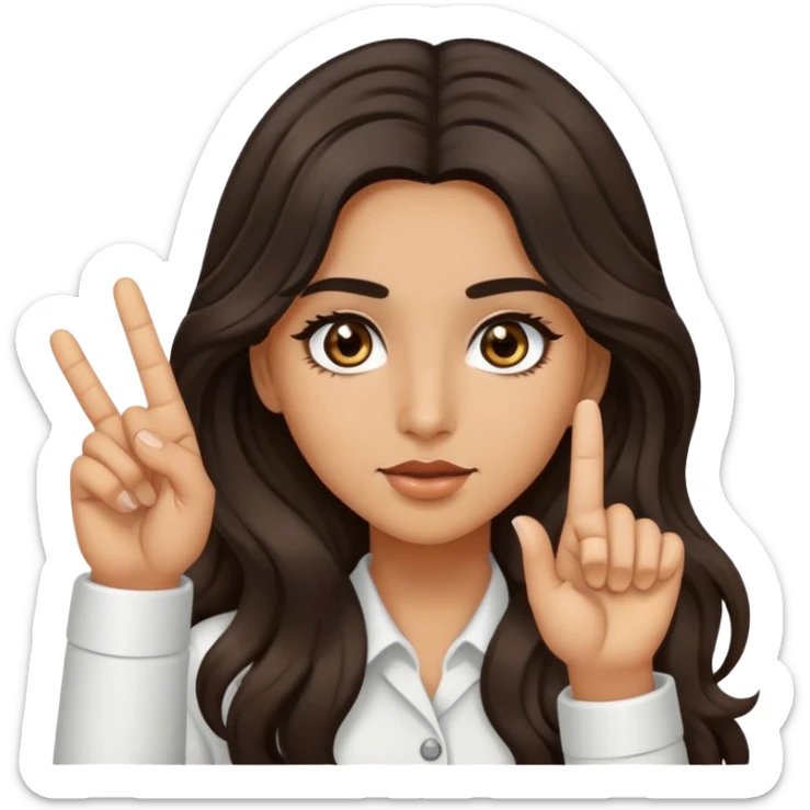 Girl with olive skin, brown eyes with long eyelashes and dark wavy long hair giving the finger sticker