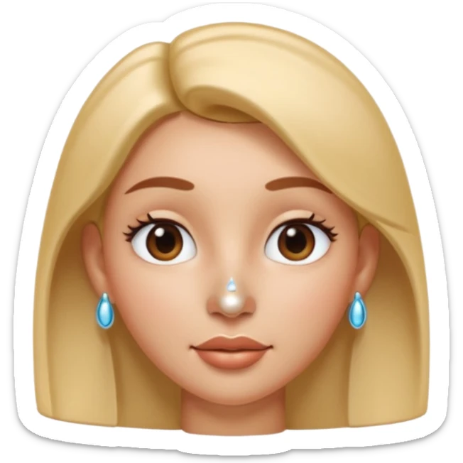 A 3D cartoon woman with a shiny metallic nose pin clearly visible on her left nostril, soft skin tone, Memoji-style lighting. sticker