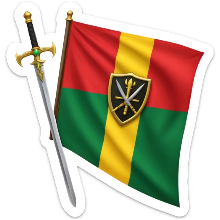 Solaani black green yellow and red heritage flag with African sword crest in the middle  sticker