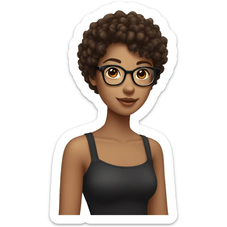 girl whit brown and black curly hair and fair with glassesskin sticker