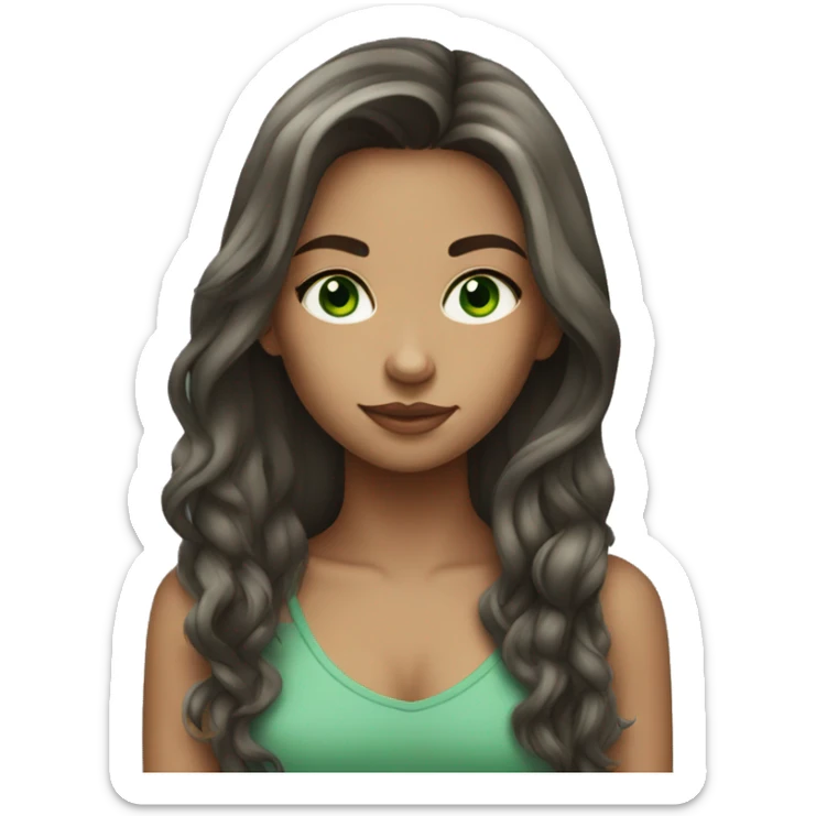 Girl with long brunette hair, green eyes, and tattoos sticker