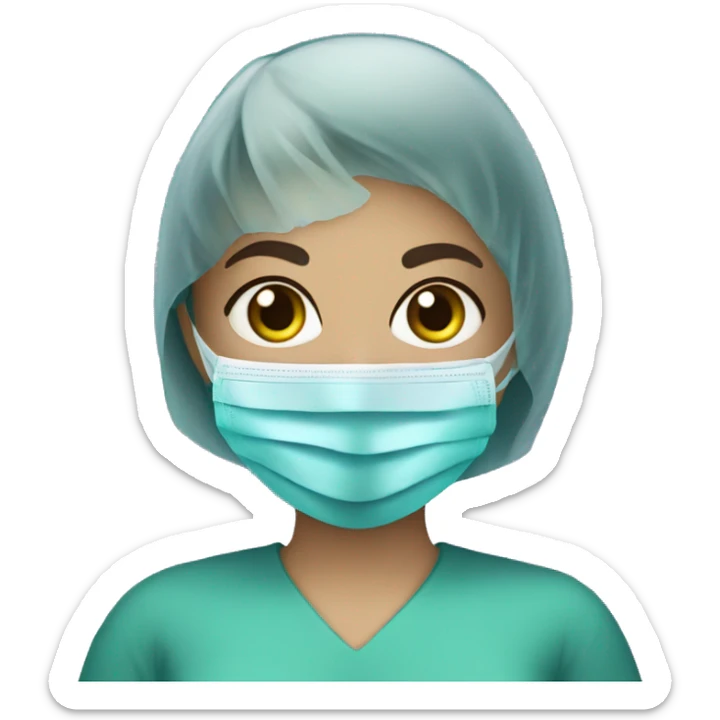 Teen girl wearing surgical mask and latex gloves  sticker