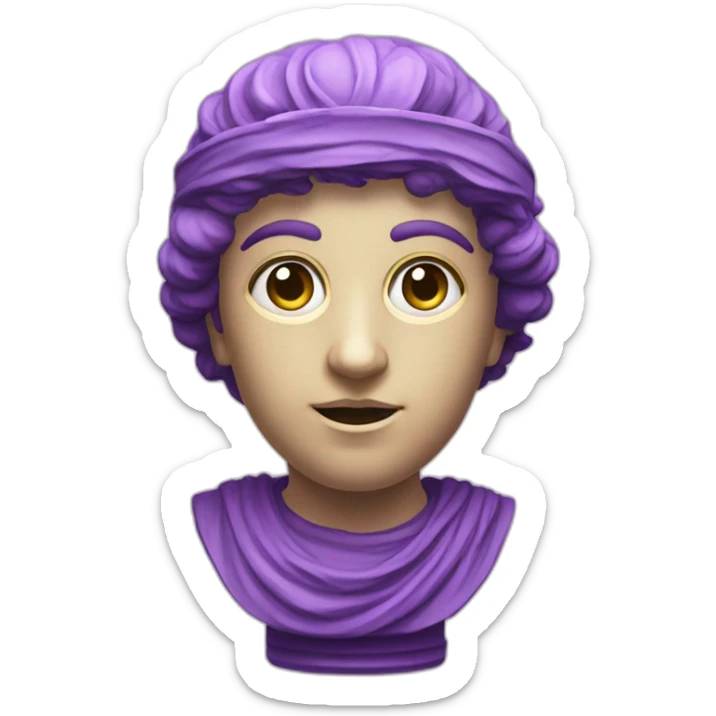 an EMOJI OF A ancient young greek statue, wearing VR headset, purple colors, DIGITAL UNIVERSE sticker