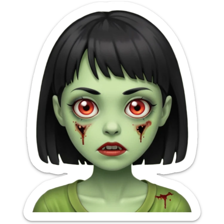 garota zumbi verdecom os cabelos pretos com franja curta sticker