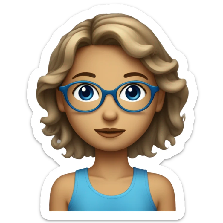 jeune fille avec un visage rond et des cheveux détachées qui sourit avec des lunettes et un petit nez et des yeux bleu  sticker