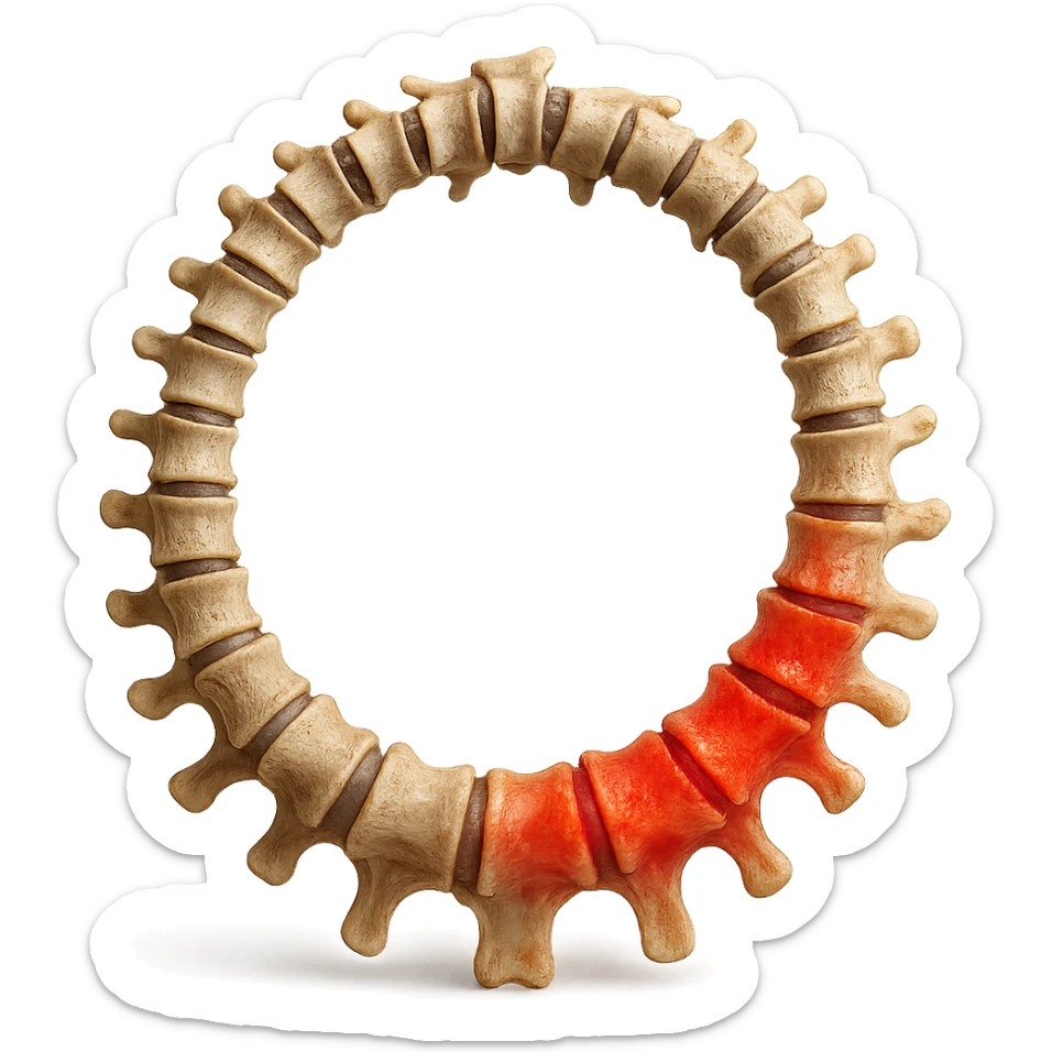 SPINA DORSALE ANATOMICA UMANA REALISTICA infiammata CHIUSA A CERCHIO, iperrealistica 4k, non disegnata sticker