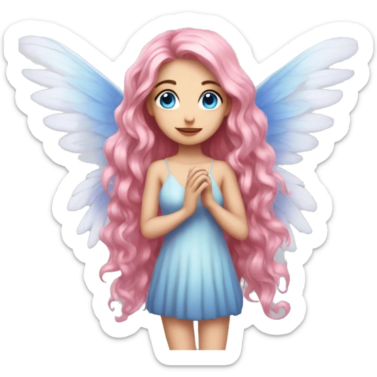 big wings, rose, Beautiful, fairy, pink, long hair, blue eyes  sticker