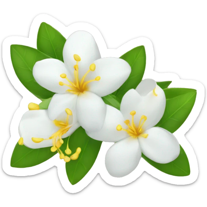 Jasmine flowers with white petals and yellow center of petals with stamens. sticker