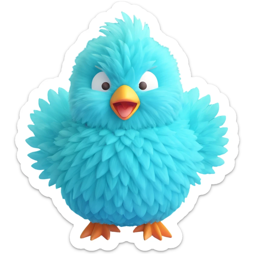 hair dryer bird, soft fluffy, blowing gentle air, happy face, soft pink, full-body sticker