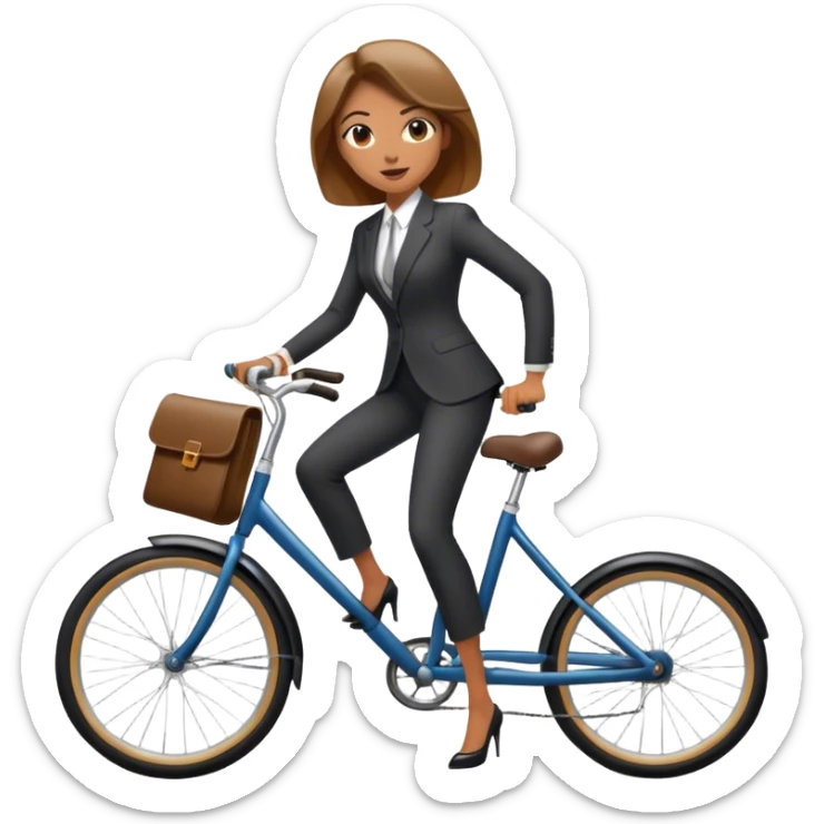 Business woman with a suite with long pants on a bikecykle sticker