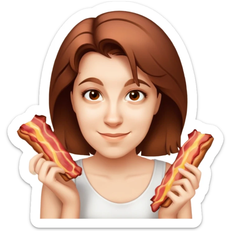 Happy girl with bacon sticker