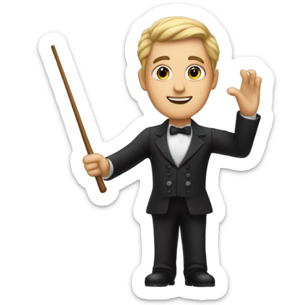 The upper part of a conductor from behind, raising the baton to lead an orchestra with the baton clearly seen. sticker