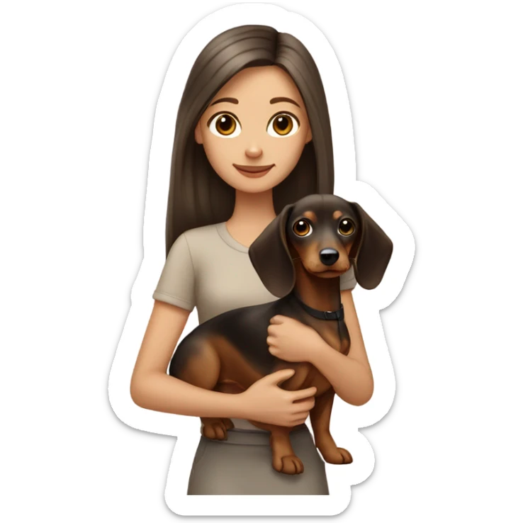Brunette long hair light tan girl with beige and black dachshund puppy sticker