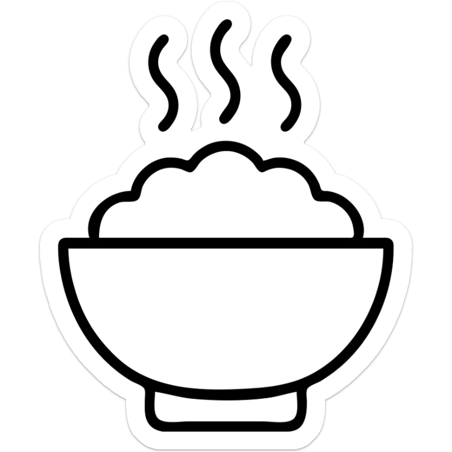 A clean outlined icon of a bowl with orange rice and steam rising sticker
