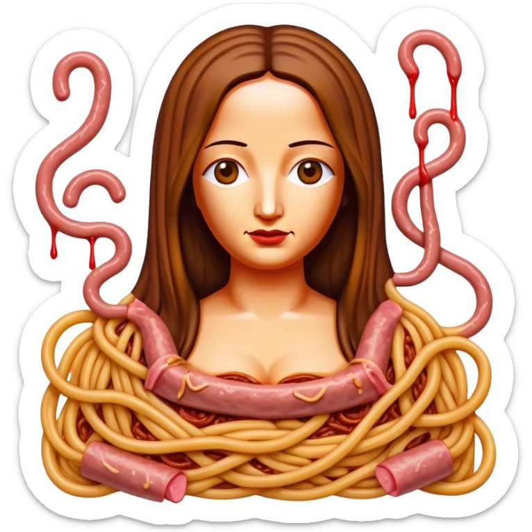 monalisa made of SPAM meat melted pink dripping sauce spaghetti portrait sticker