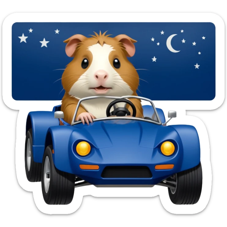 Dirty Joke’s Midnight blue Local Motors Rally Fighter off road race car being driven by a five foot tall Guinea pig  sticker