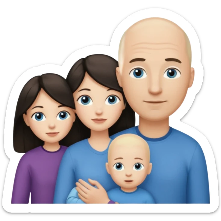 Eigene Familienbild, Frau dunkle lange Haare,  Mann Glatze und blaue Augen, kind 2 Jahre und blond und dunkle Augen  sticker