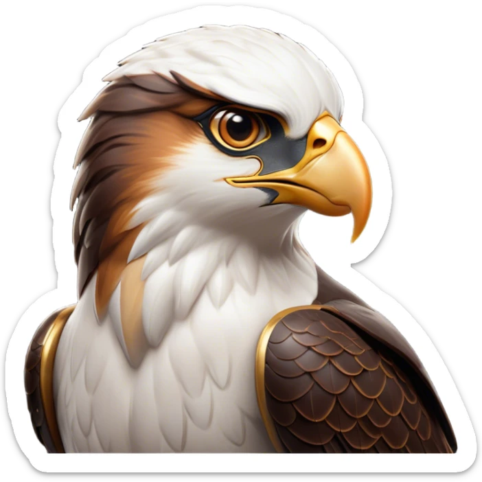 Cinematic Noble Falcon Portrait Emoji, Poised and majestic, with a streamlined, muscular build, a sharply hooked beak, and intense, piercing eyes that exude focus and speed, Simplified yet sharp and sophisticated features, highly detailed, glowing with a soft, amber radiance, high shine, intelligent and commanding, stylized with an air of aerial authority, focused and swift, soft glowing outline, capturing the essence of a watchful and confident falcon that appears ready to soar out of the screen with effortless power! sticker