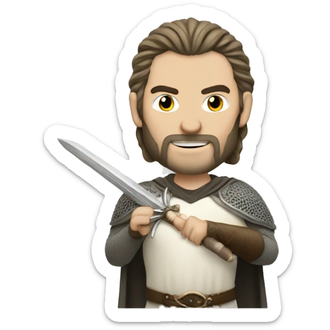 lord of the rings, white man with footballer hair cut and a sword sticker
